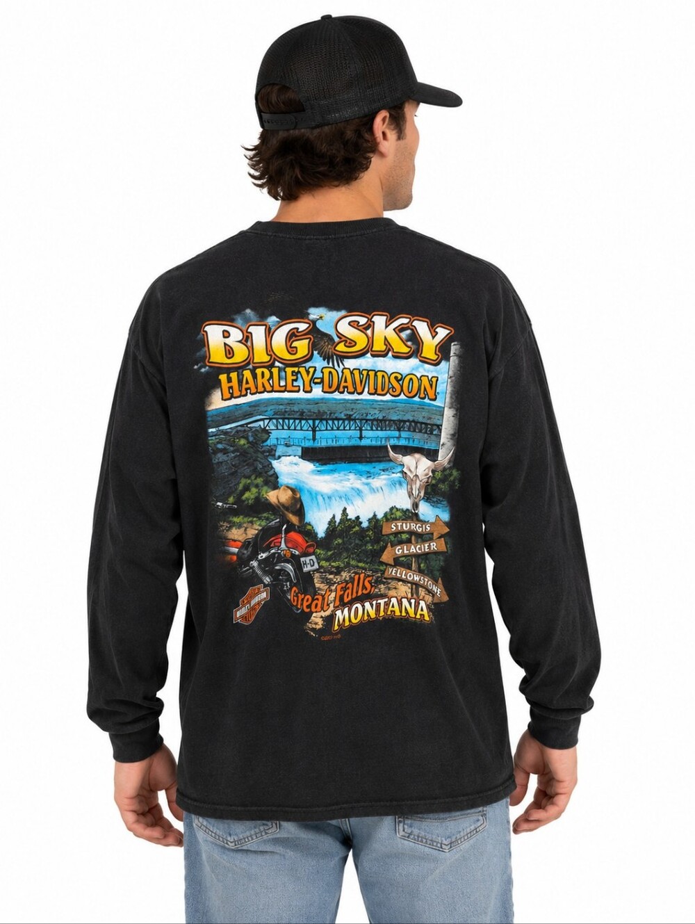 Harley-Davidson Big Sky Great Falls Montana Long Sleeve T-Shirt Black XL USA Mad